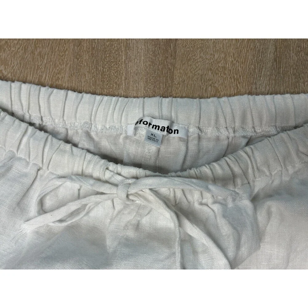 Reformation Olina Linen Straight Leg Pants in White Size XL
